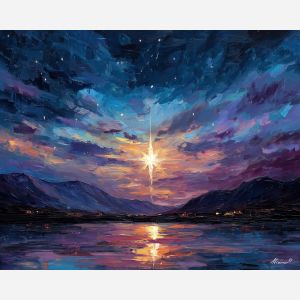 magic star,minimal night,oil painting,afremov style