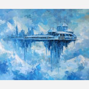 ice air city,floating ice architecture,oil painting,afremov style