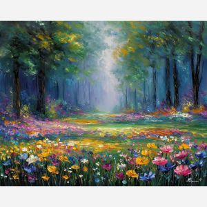 enchanted field,minimal landscape,oil painting,afremov style