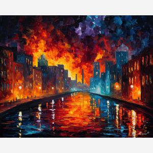 lava city,fire elemental architecture,oil painting,afremov style
