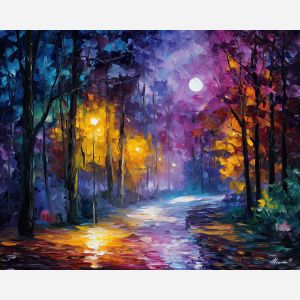 magic path,eclipse fantasy,light shadow,oil painting,afremov style