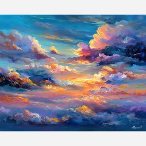 magic clouds,minimal sky,oil painting,afremov style