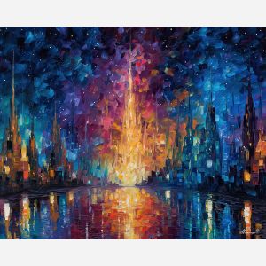 aether city,celestial architecture,oil painting,afremov style