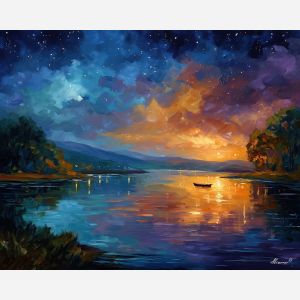 magic lake,minimal symbol,calm water,oil painting,afremov style