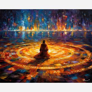 light oracle,glowing symbols,fantasy magic,oil painting,afremov style