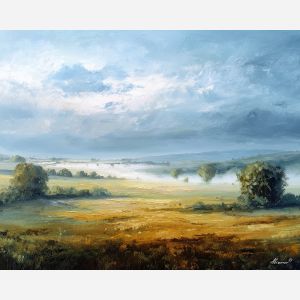 misty magic,calm plain,minimal fantasy,oil painting,afremov style