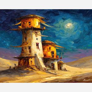 desert city,sand wind architecture,oil painting,afremov style