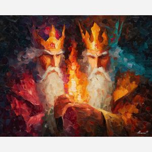 dual mages,light dark rulers,fantasy magic,oil painting,afremov style