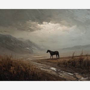 dusty, distance, palette knife, oil painting, impasto, thick pigment, layered surface, scraped paint, textured strokes, expressive surface, material depth, hand painted, visual balance, atmospheric, color interaction, paint ridges, manual technique