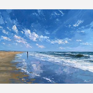 warm, early, distance, palette knife, oil painting, impasto, thick pigment, layered surface, scraped paint, textured strokes, expressive surface, material depth, hand painted, visual balance, atmospheric, color interaction, paint ridges, manual technique