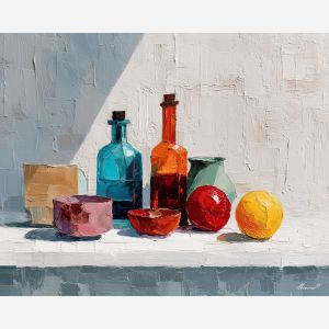 loose, simple, composition, palette knife, oil painting, impasto, thick pigment, layered surface, scraped paint, textured strokes, expressive surface, material depth, hand painted, visual balance, atmospheric, color interaction, paint ridges, manual technique