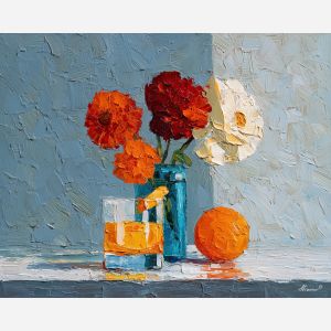 bold, warm, color, palette knife, oil painting, impasto, thick pigment, layered surface, scraped paint, textured strokes, expressive surface, material depth, hand painted, visual balance, atmospheric, color interaction, paint ridges, manual technique