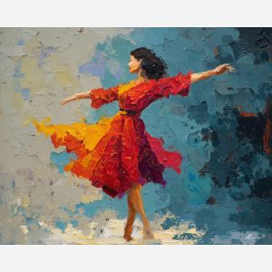 rhythmic, cut, figure, palette knife, oil painting, impasto, thick pigment, layered surface, scraped paint, textured strokes, expressive surface, material depth, hand painted, visual balance, atmospheric, color interaction, paint ridges, manual technique