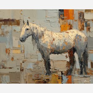 alert, distance, palette knife, oil painting, impasto, thick pigment, layered surface, scraped paint, textured strokes, expressive surface, material depth, hand painted, visual balance, atmospheric, color interaction, paint ridges, manual technique