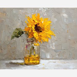 upright, stem, palette knife, oil painting, impasto, thick pigment, layered surface, scraped paint, textured strokes, expressive surface, material depth, hand painted, visual balance, atmospheric, color interaction, paint ridges, manual technique