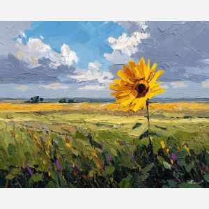 open, field, palette knife, oil painting, impasto, thick pigment, layered surface, scraped paint, textured strokes, expressive surface, material depth, hand painted, visual balance, atmospheric, color interaction, paint ridges, manual technique