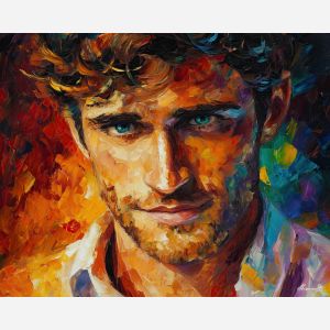 cautious joy,soft smile,oil painting,afremov style