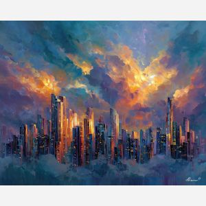 cloud city,futuristic fantasy,oil painting,afremov style