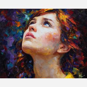 hopeful portrait,soft optimism,oil painting,afremov style