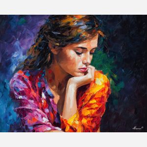 emotional stillness,calm portrait,oil painting,afremov style