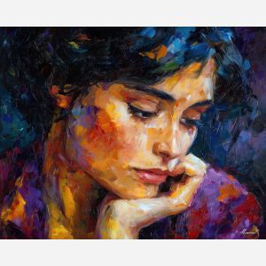 emotional portrait,contemplation,calm expression,oil painting,afremov style,introspection