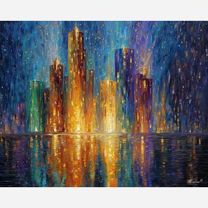 futuristic towers,magic lines,oil painting,afremov style