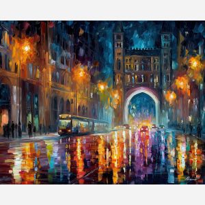 futuristic intersection,magic city,oil painting,afremov style