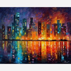 glass city,futuristic towers,aurora light,oil painting,afremov style