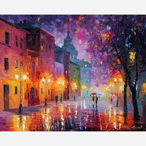 futuristic district,falling light,oil painting,afremov style