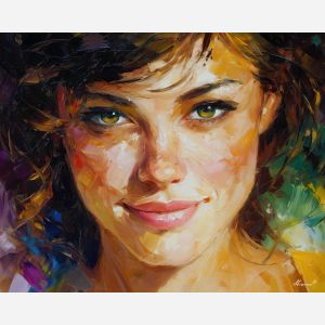 gentle smile,soft warmth,oil painting,afremov style