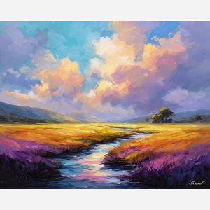 magic line,minimal landscape,oil painting,afremov style