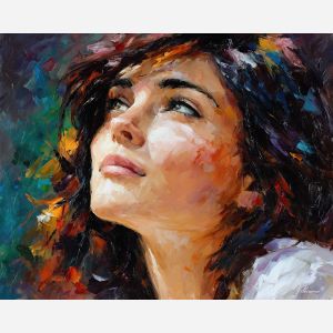 serene portrait,peaceful emotion,oil painting,afremov style