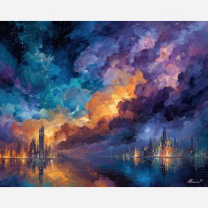 cloud city,futuristic fantasy,oil painting,afremov style