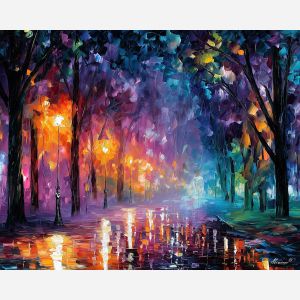 futuristic avenue,light waves,oil painting,afremov style