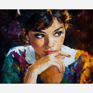 curiosity portrait,soft interest,oil painting,afremov style