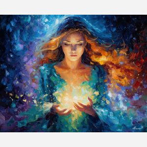 magical woman,spellcaster portrait,aurora colors,fantasy figure,oil painting,afremov style