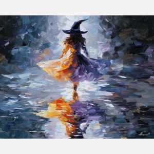 silver magic portrait,fantasy witch,oil painting,afremov style