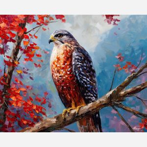 hawk bird of prey,wildlife art,oil painting,afremov style