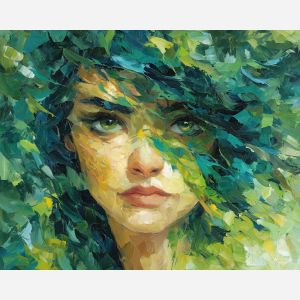 nature mystic portrait,green magic,oil painting,afremov style
