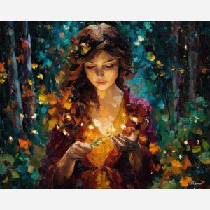 nature magic portrait,forest tones,fantasy figure,oil painting,afremov style