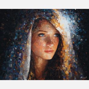 oracle portrait,moon magic,silver light,fantasy figure,oil painting,afremov style