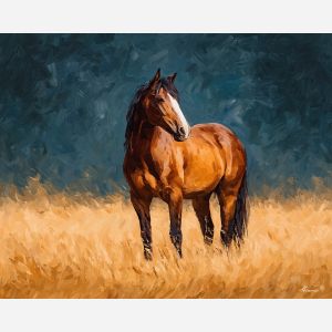 horse portrait,open field,oil painting,afremov style