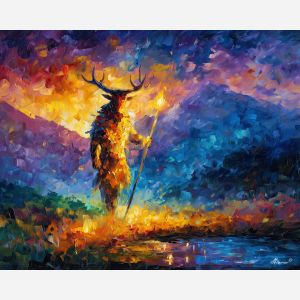 rune magic portrait,guardian figure,oil painting,afremov style