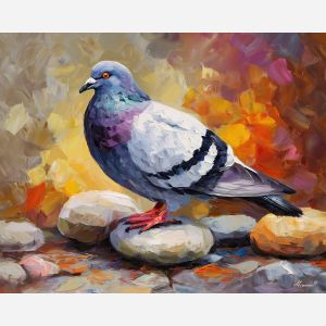 pigeon portrait,urban bird,oil painting,afremov style