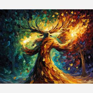 nature magic portrait,forest mage,fantasy person,oil painting,afremov style