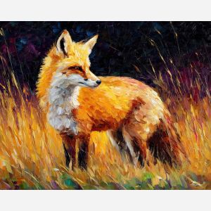 fox meadow,wildlife animal,oil painting,afremov style