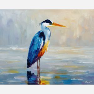 heron bird,lake wildlife,oil painting,afremov style