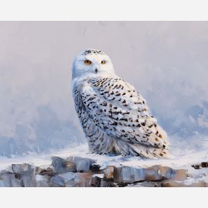 snowy owl,bird portrait,winter wildlife,oil painting,afremov style