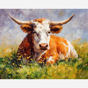 cow pasture,calm animal,oil painting,afremov style