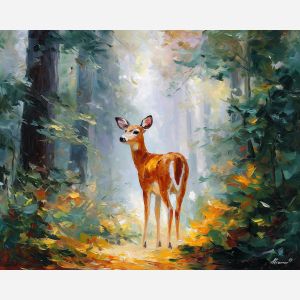 deer portrait,forest animal,calm wildlife,oil painting,afremov style,nature